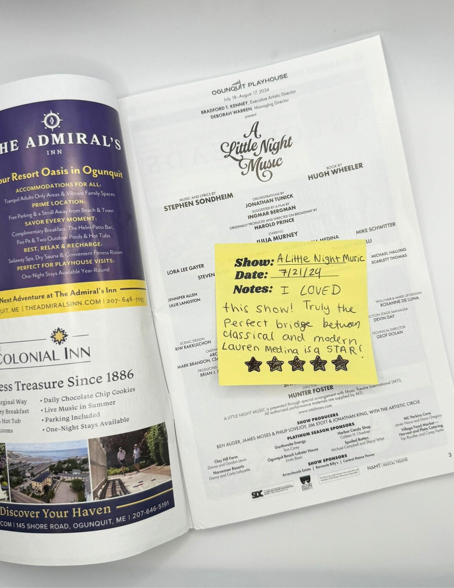 Theater Review Program Sticky Notes Broadway
