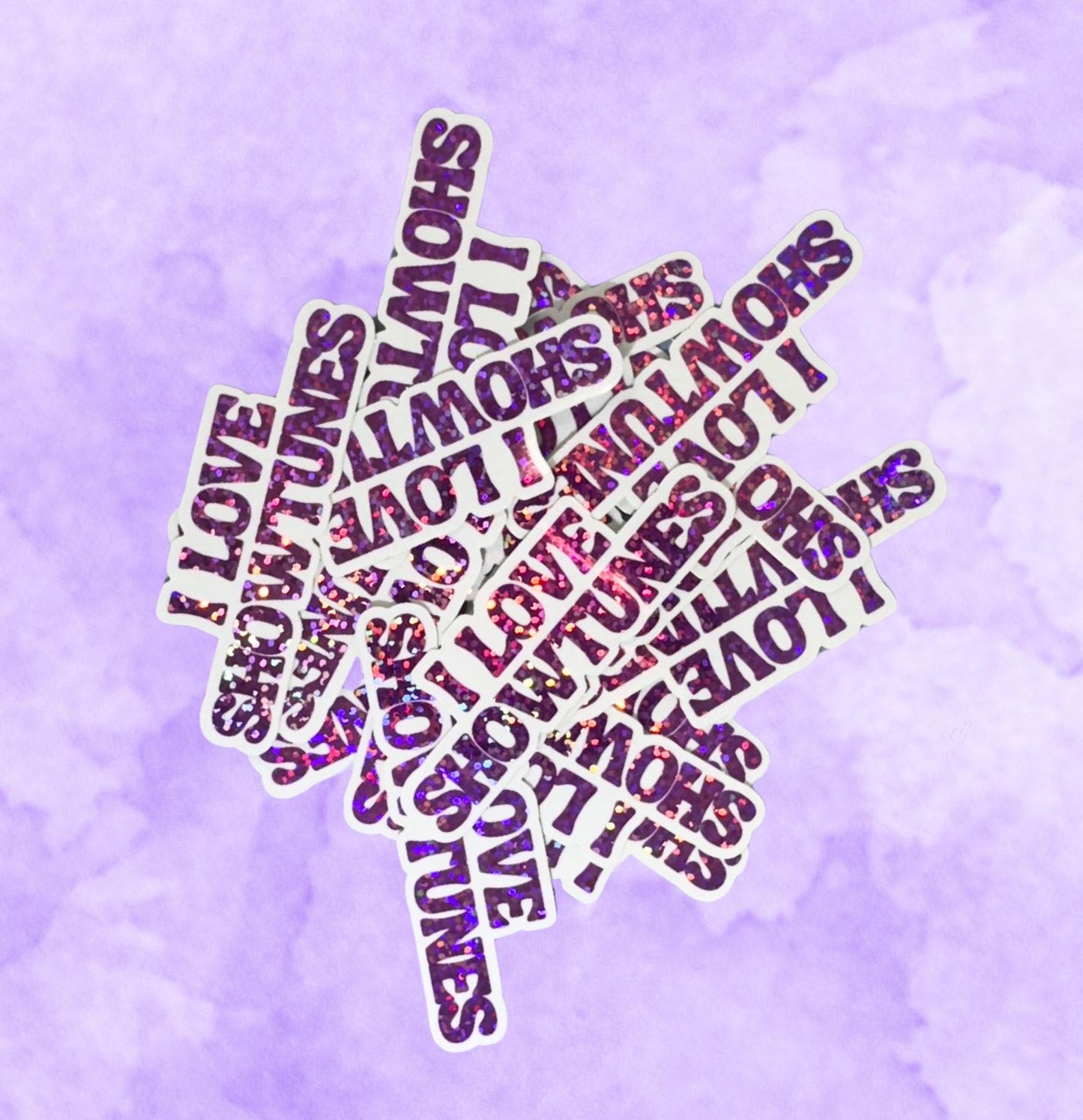 I Love Showtunes Pink Sparkly Waterproof Vinyl Sticker Broadway Theatre Lover Inspired