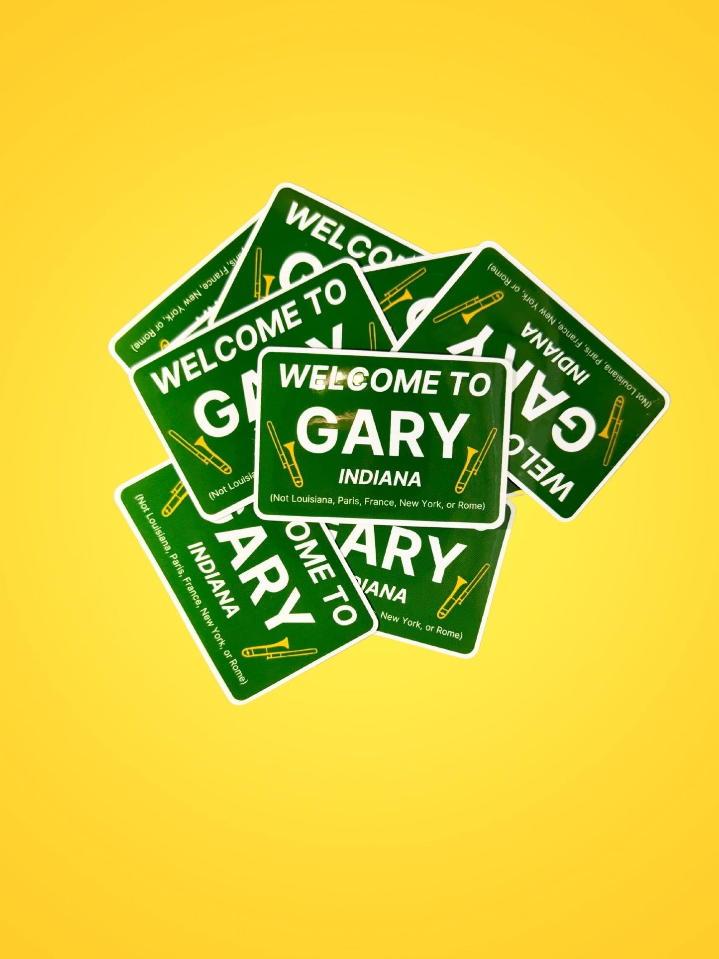 Gary Indiana Trumpets Music Man Road Sign Sticker Broadway Inspired Theatre