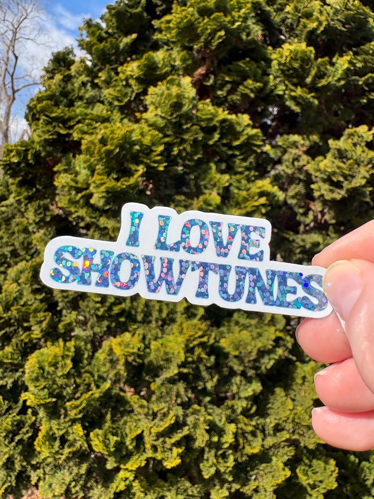 I Love Showtunes Pink Sparkly Waterproof Vinyl Sticker Broadway Theatre Lover Inspired