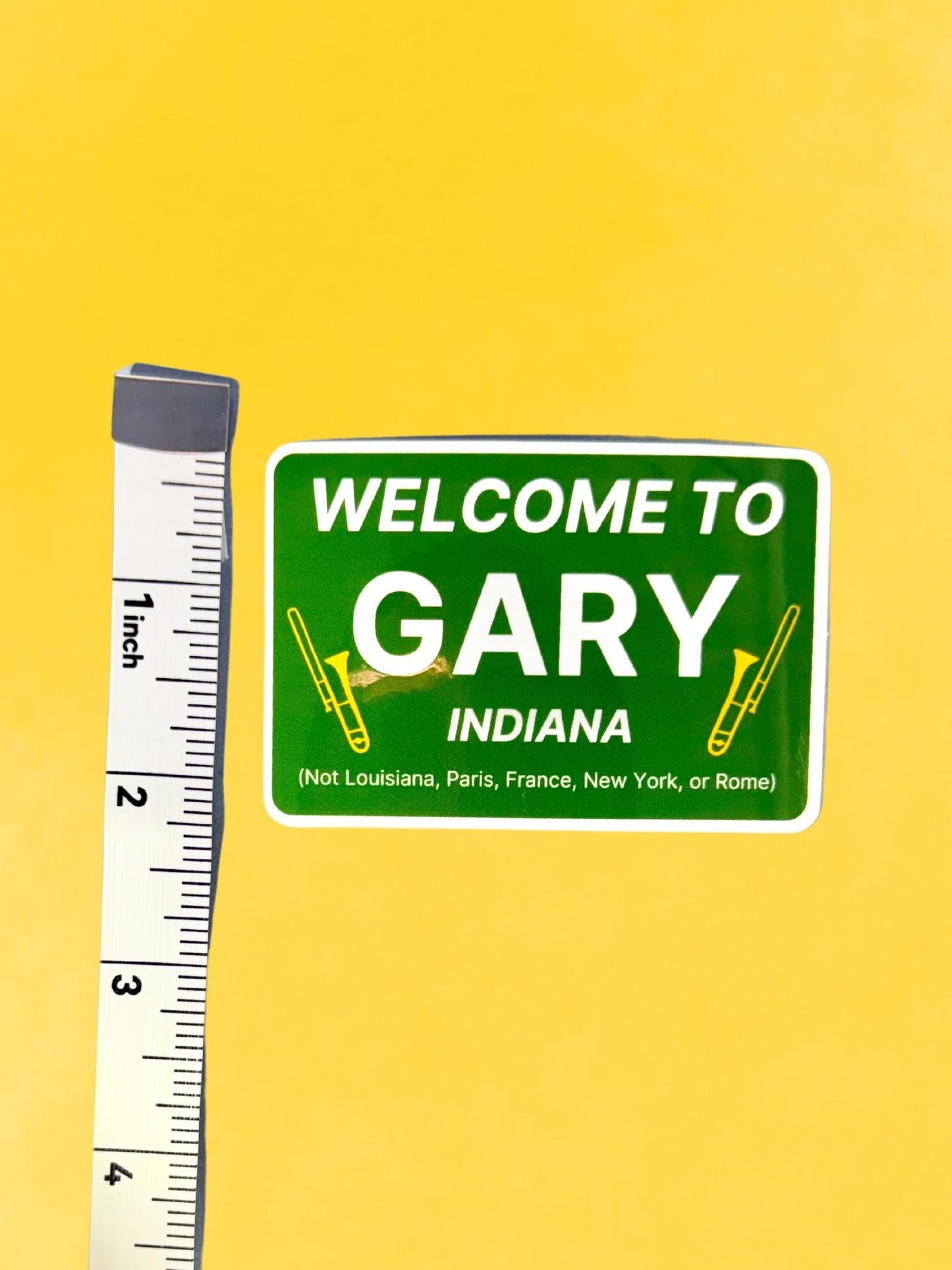 Gary Indiana Trumpets Music Man Road Sign Sticker Broadway Inspired Theatre