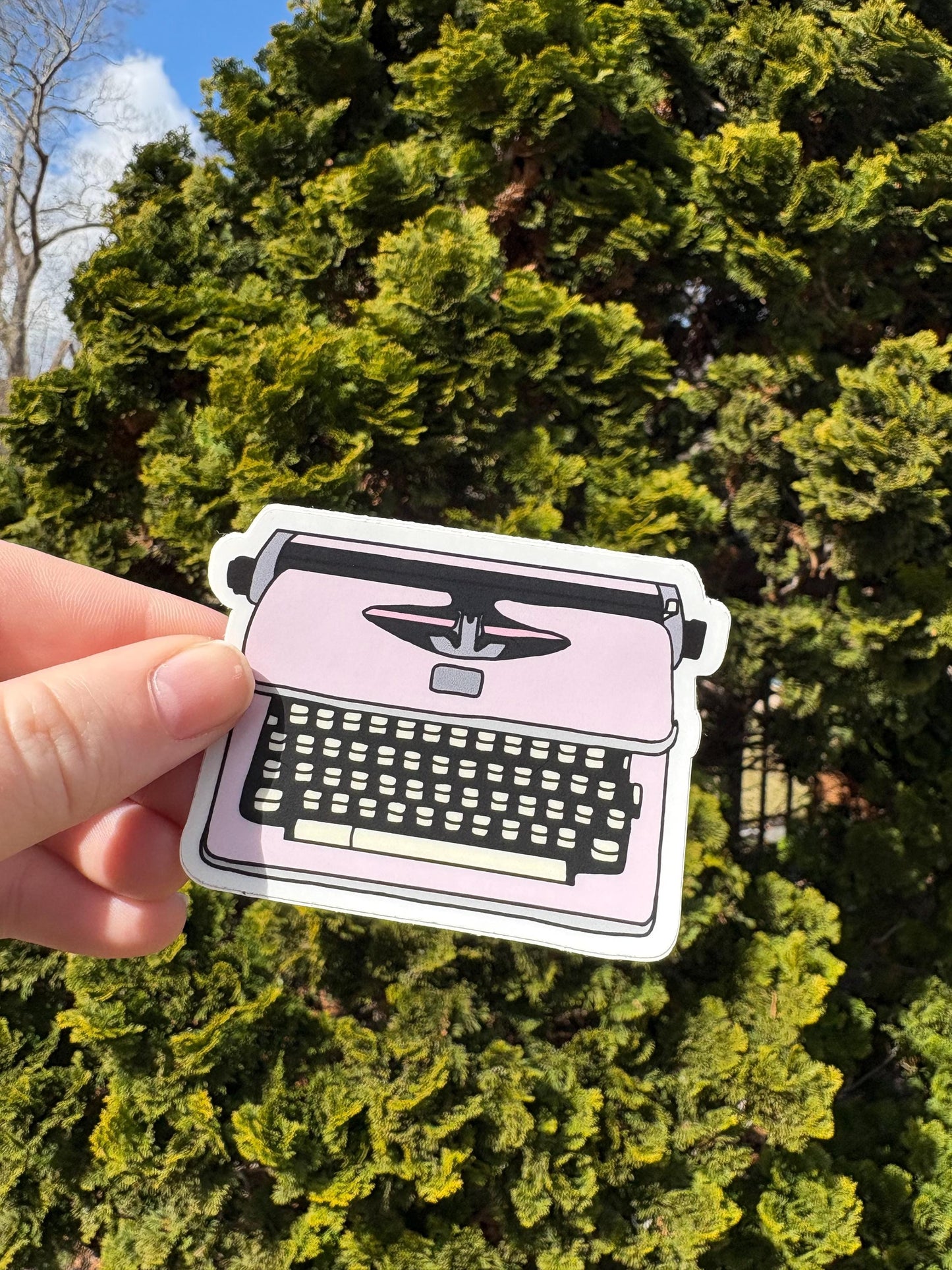 Typewriter Vinyl Sticker Pink or Blue Newsies Merrily Hand Drawn Waterproof Shiny