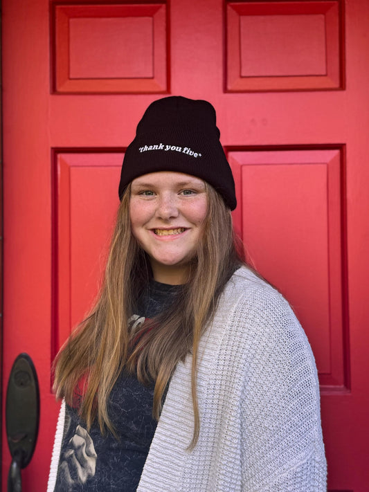 Thank You Five Beanie Theatre Stage Management Funny Saying Tech Week Winter Hat Embroidered Black
