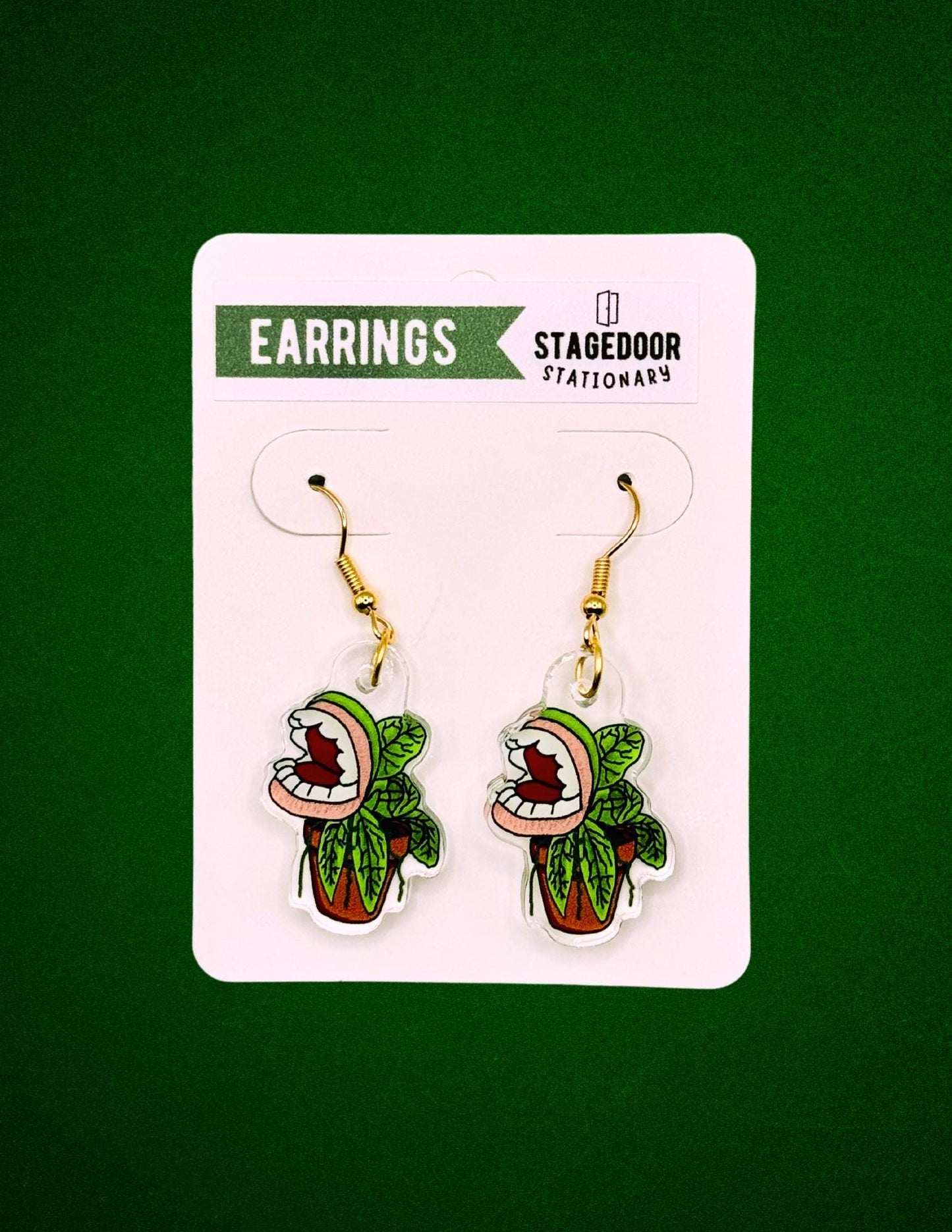 Audrey II Venus Flytrap Acrylic Earrings Man Eating Plant Dangly Spooky