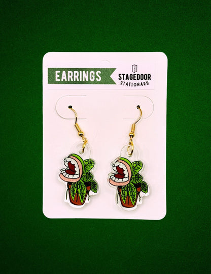 Audrey II Venus Flytrap Acrylic Earrings Man Eating Plant Dangly Spooky