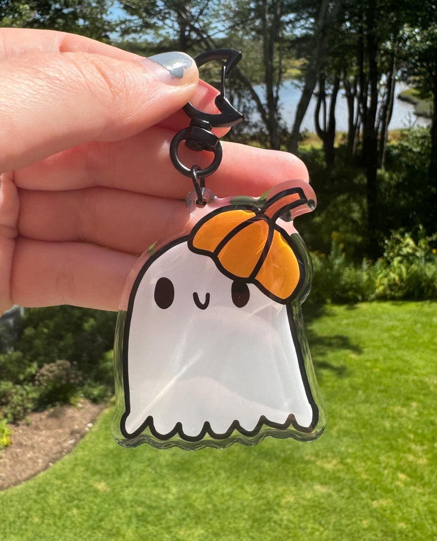 Pumpkin Ghost Acrylic Keychain: Spooky Halloween Backpack Accessory