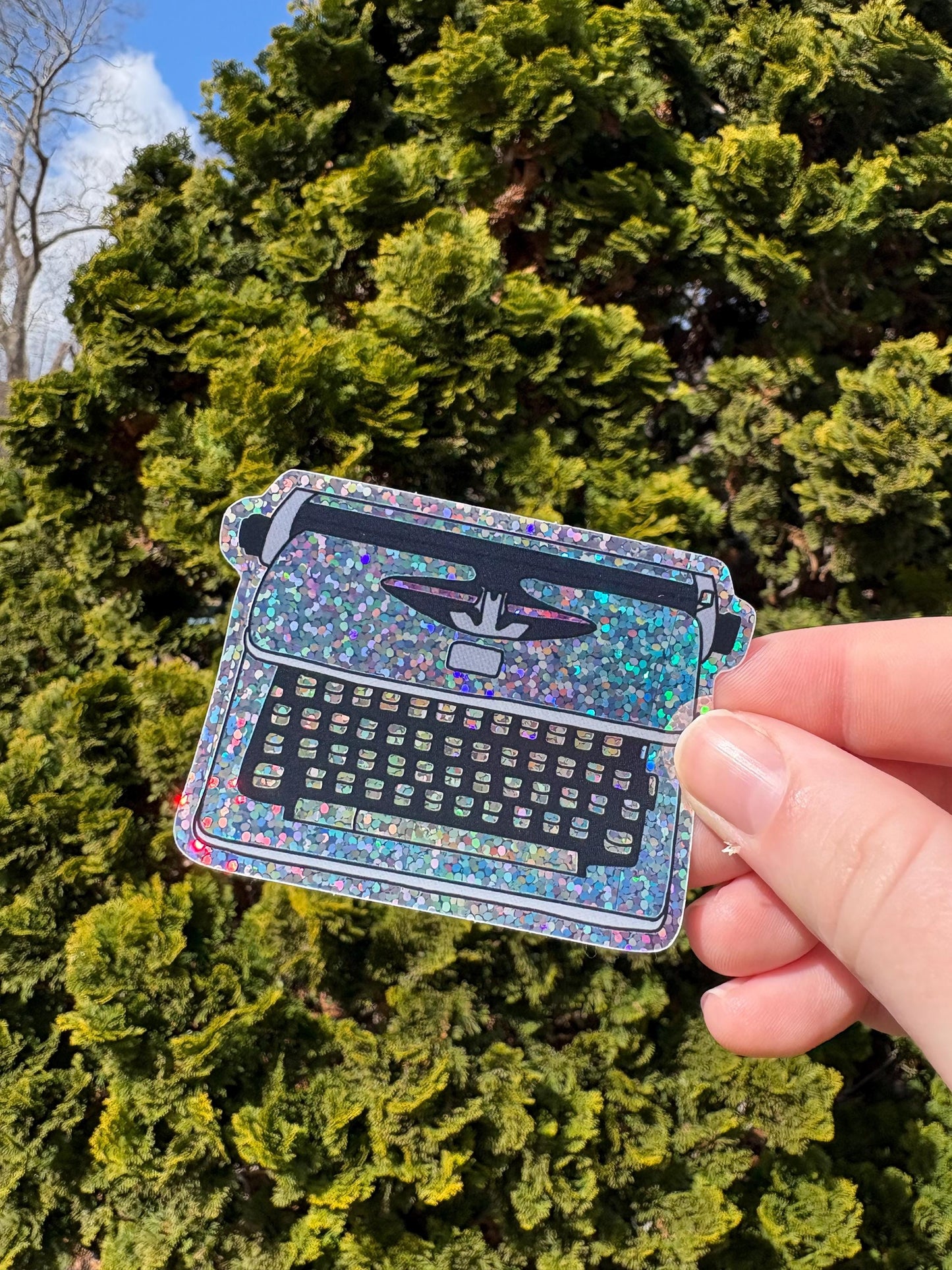 Typewriter Vinyl Sticker Pink or Blue Newsies Merrily Hand Drawn Waterproof Shiny