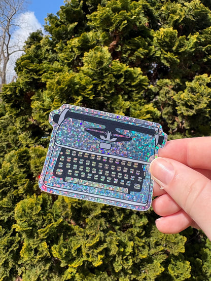 Typewriter Vinyl Sticker Pink or Blue Newsies Merrily Hand Drawn Waterproof Shiny