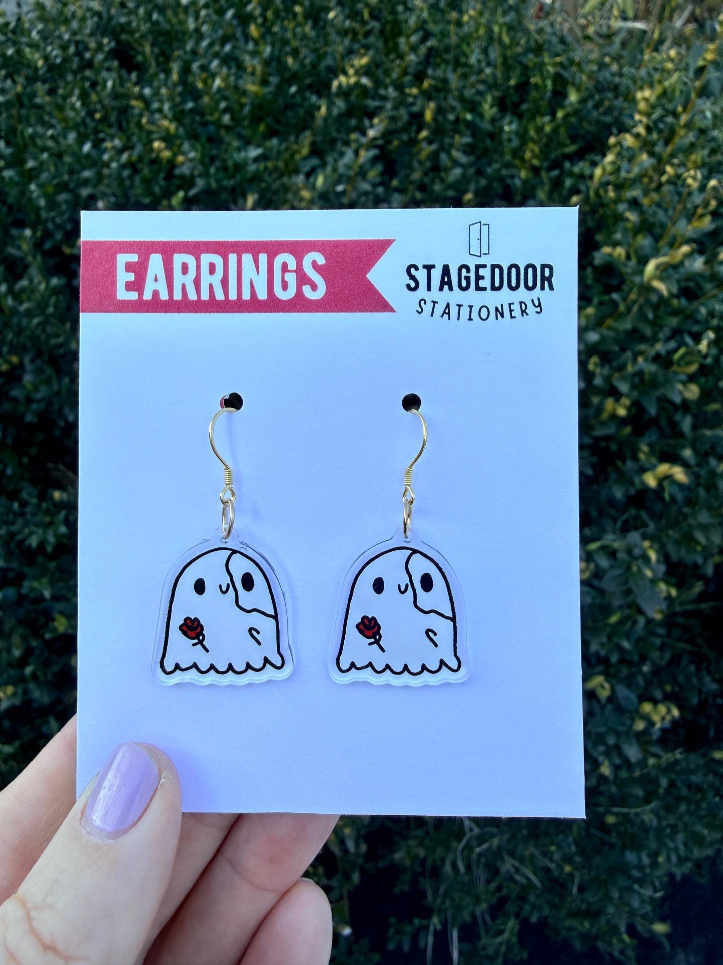 NEW! Mini Phantom Ghost Acrylic Earrings Musical Theater Opera Rose Mask