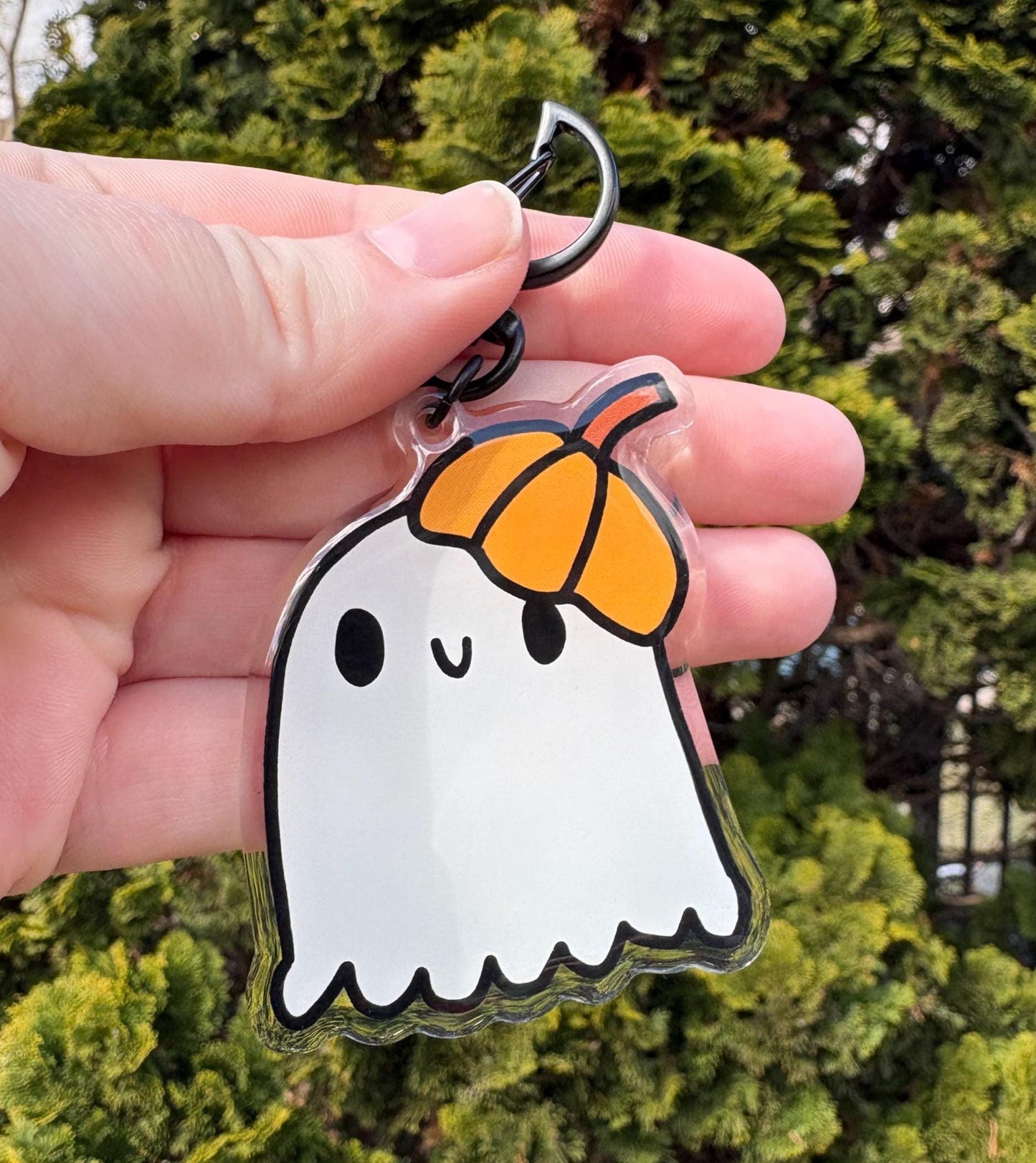 Pumpkin Ghost Acrylic Keychain: Spooky Halloween Backpack Accessory
