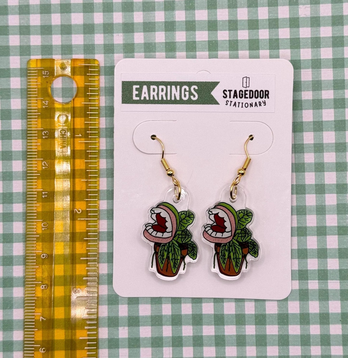 Audrey II Venus Flytrap Acrylic Earrings Man Eating Plant Dangly Spooky