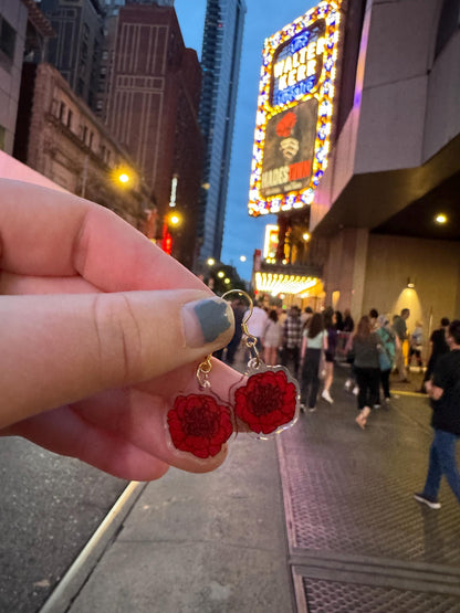 Hades Carnation Earrings Flower Broadway Eurydice Orpheus Theatre Musical Gift