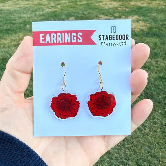 Hades Carnation Earrings Flower Broadway Eurydice Orpheus Theatre Musical Gift