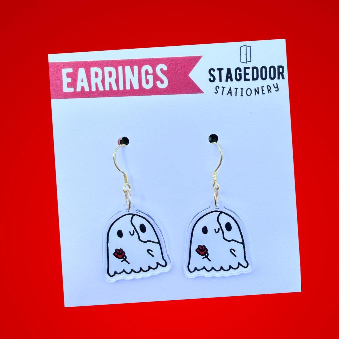 NEW! Mini Phantom Ghost Acrylic Earrings Musical Theater Opera Rose Mask