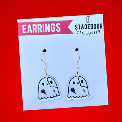 NEW! Mini Phantom Ghost Acrylic Earrings Musical Theater Opera Rose Mask