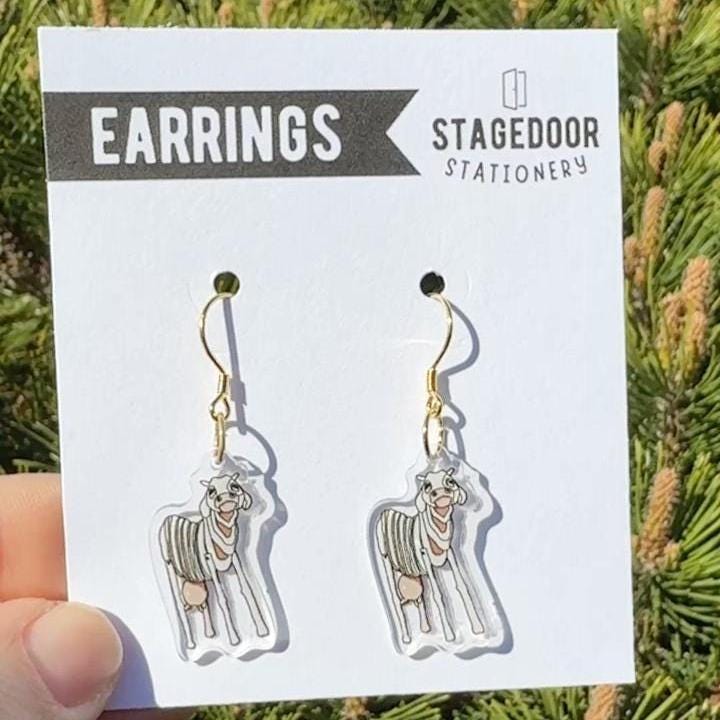 NEW! Milky White Cow Inspired Broadway Theatre Acrylic Dangly Earrings