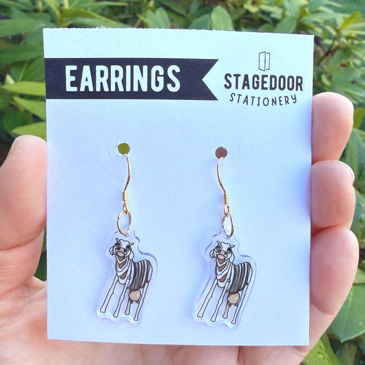 NEW! Milky White Cow Inspired Broadway Theatre Acrylic Dangly Earrings